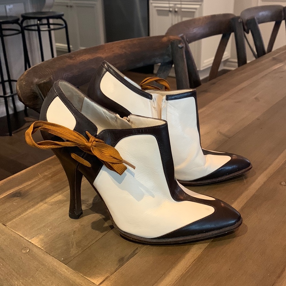Yves Saint Laurent Black and White Heeled Boots